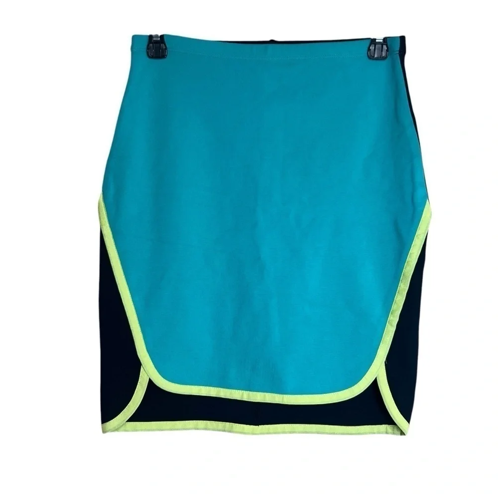Gianni Bini Stretchy Bodycon Mini Pencil Skirt Colorblock Green Retro Sz S NEW